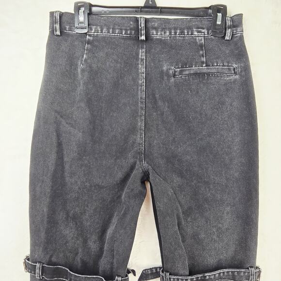 MODITEC Jeans Mens 30x29 Black Denim Buckle Strap Legs Goth Whimsigoth Rave Emo - Picture 11 of 16